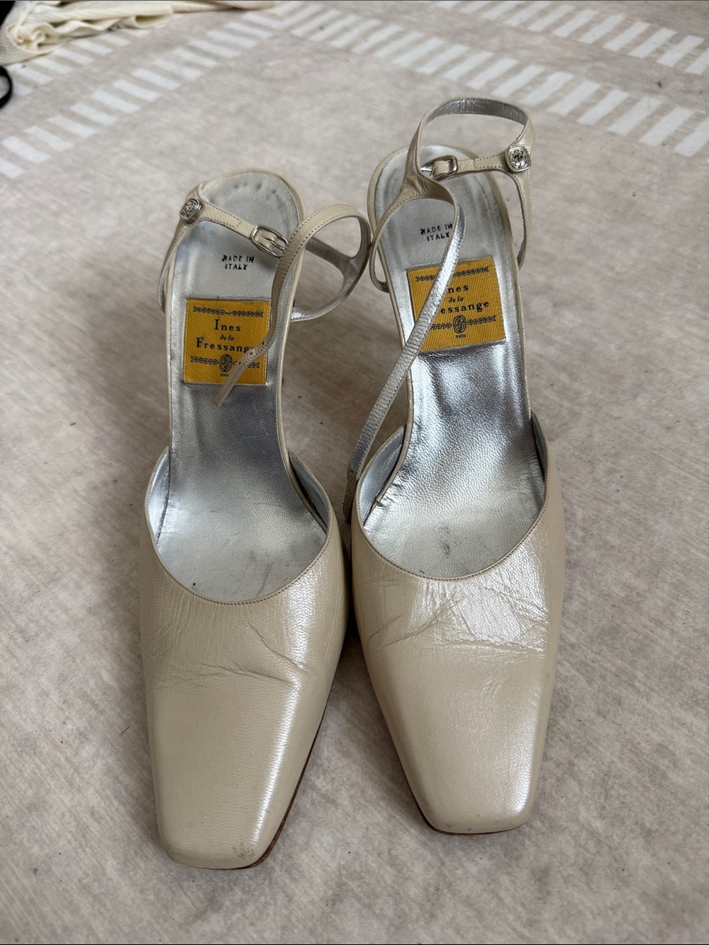 Ines de la Fressange Cream Leather Slingback Heels